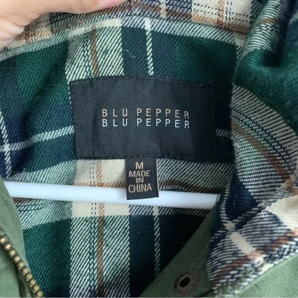 Blu Pepper Utility Jacket Drawstring Waist Zip Up Coat With Hood - Picture 2 of 6